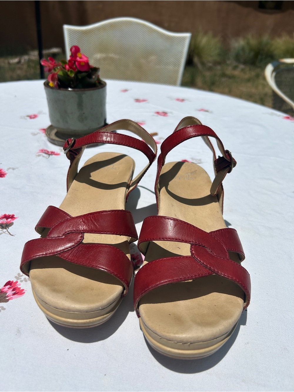 DANSKO Women’s Red Leather Strappy Sandals (37)